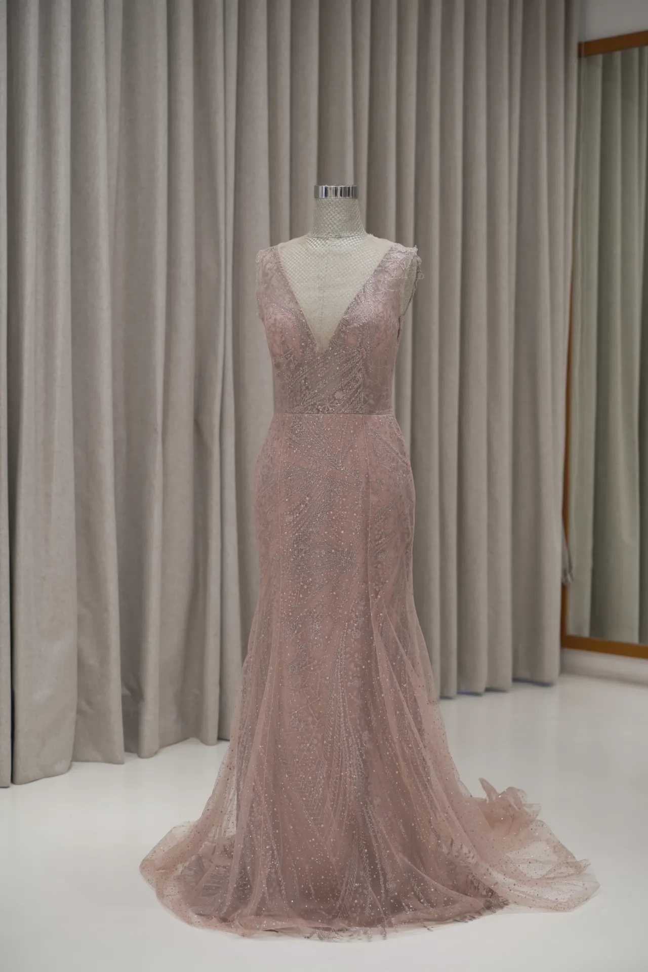 Vera - Rose Gold Pink V Glitter Dress