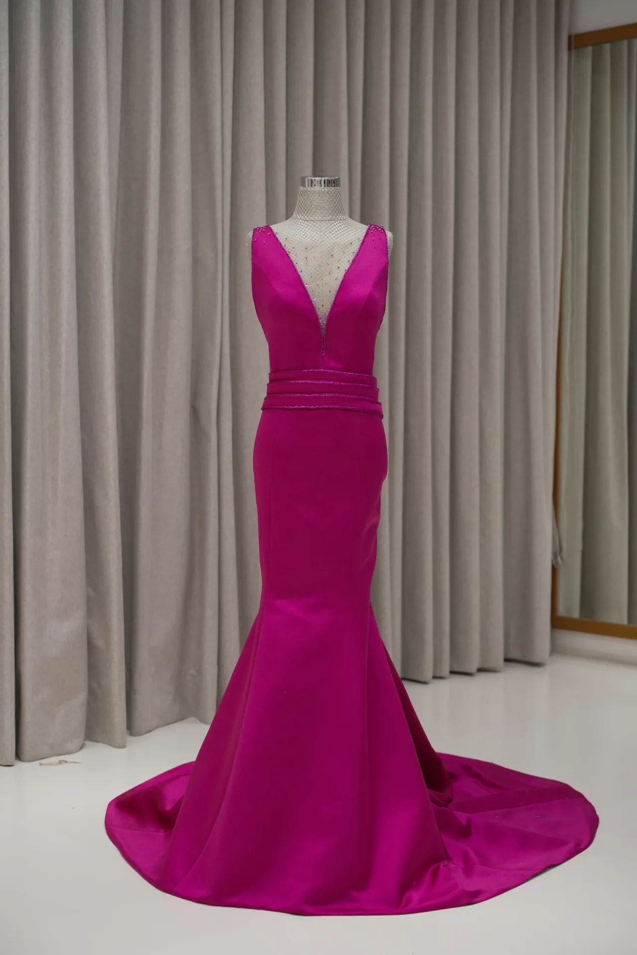 Natasha - Fuchsia V Neck Dress