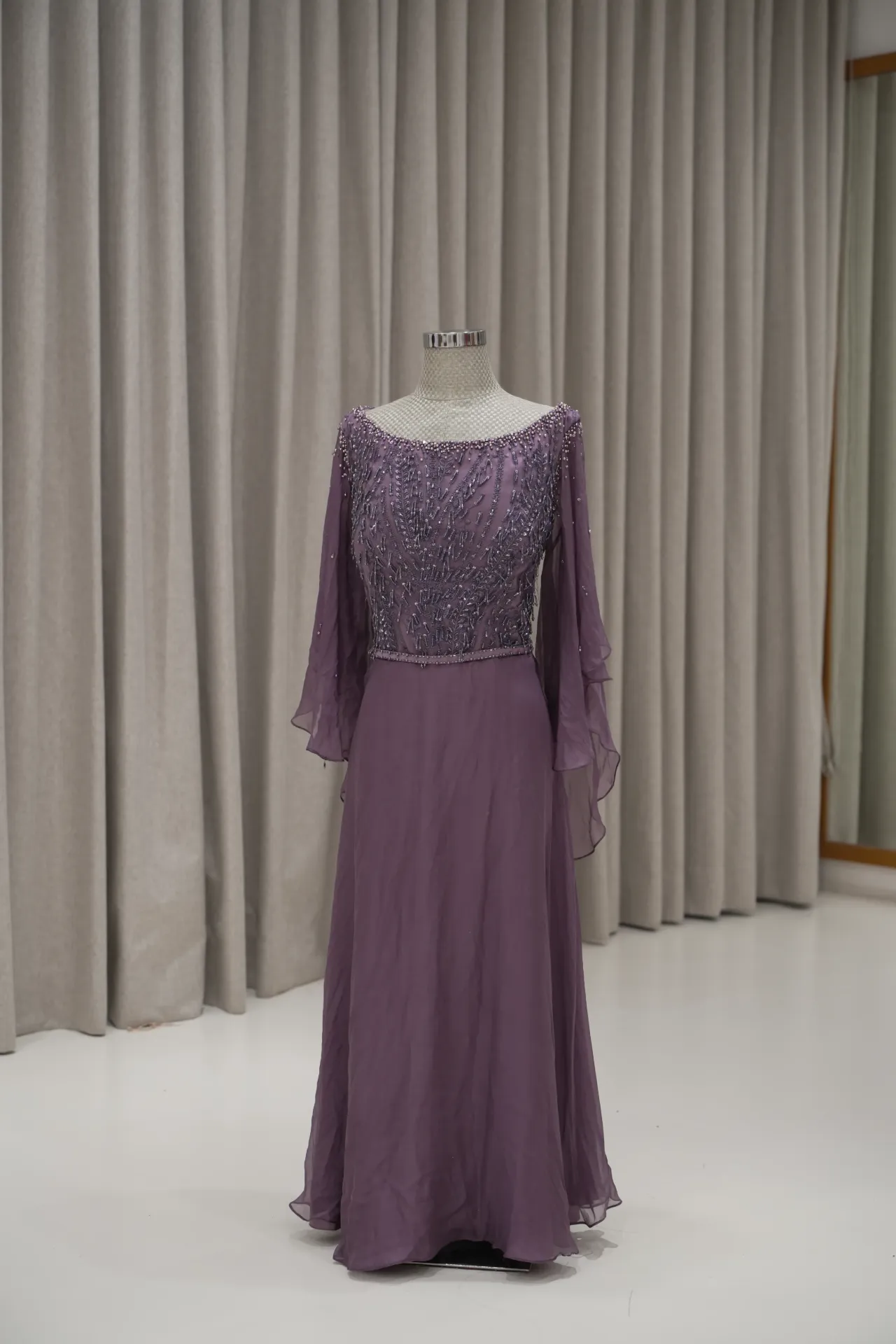 Aria - Purple Bell Sleeves Chiffon Dress
