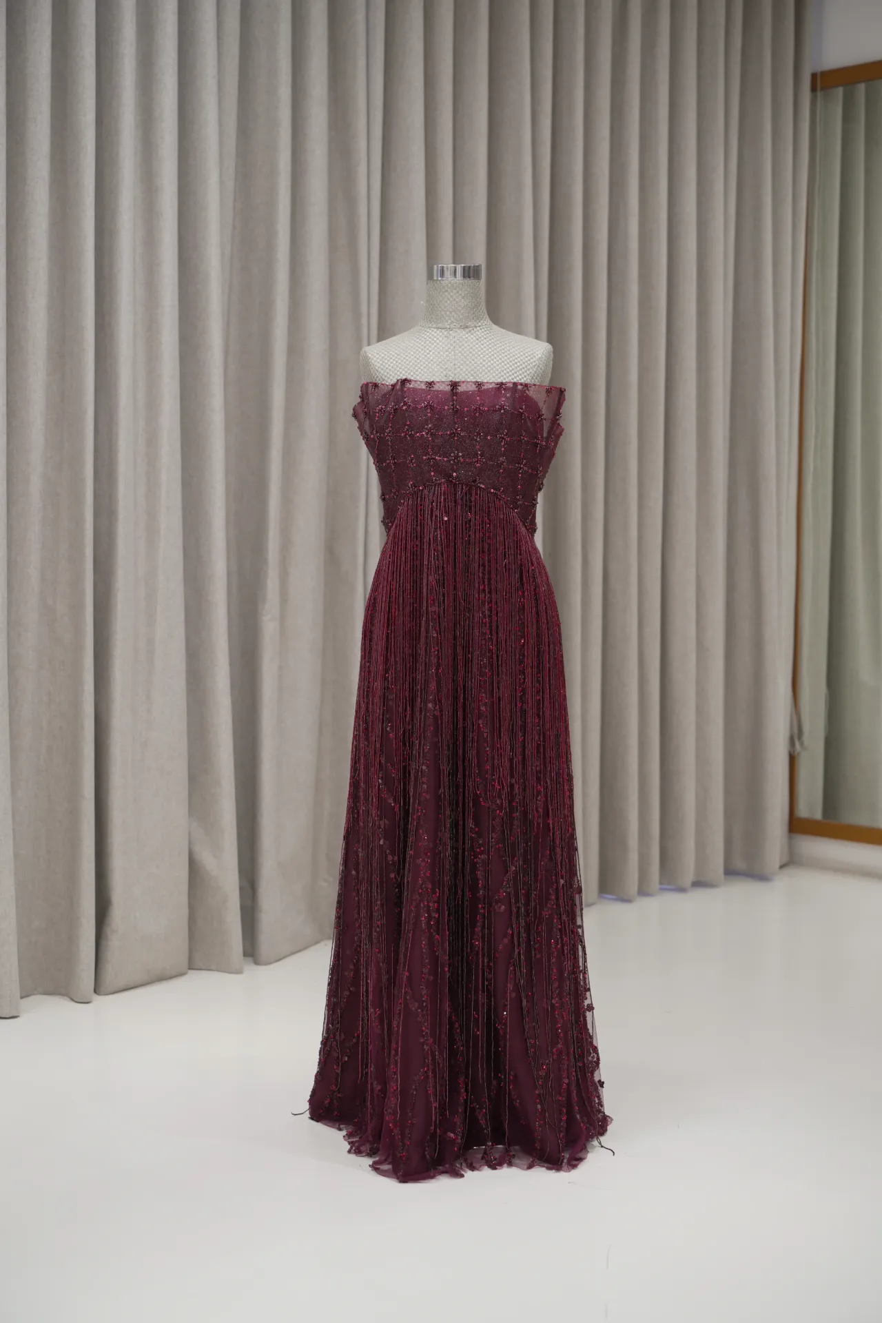 Nita Kiman - Burgundy Red Beaded Party Dress