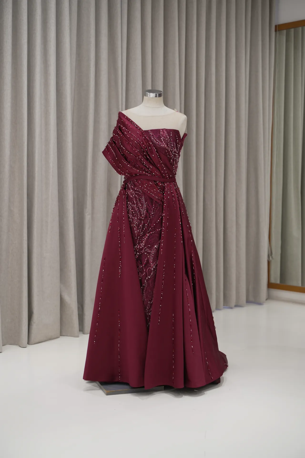 Kimmy - Red Half Sateen Reception  Party Dress