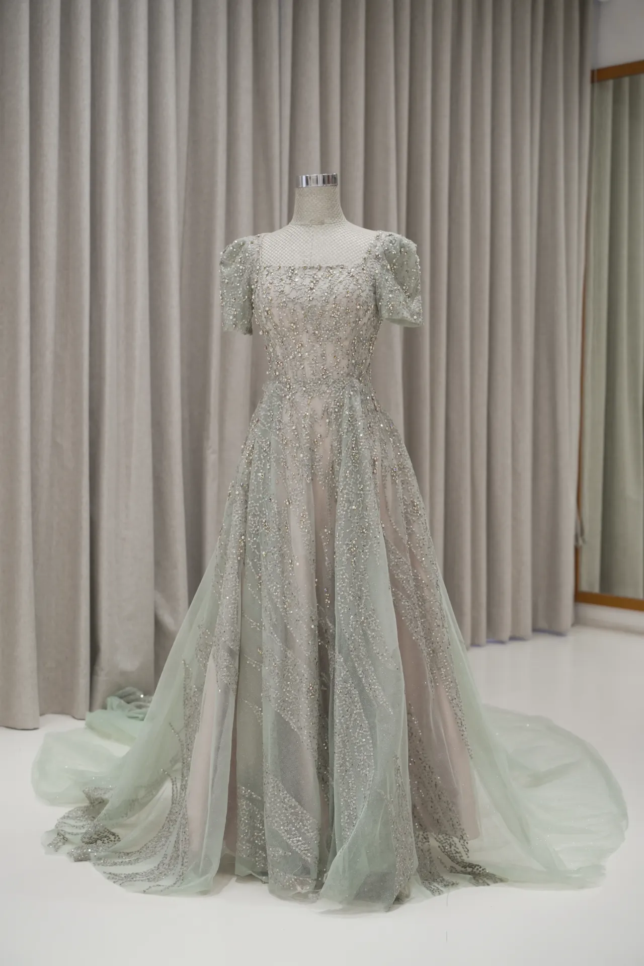 Steffi - Sage Green A Line Reception Dress