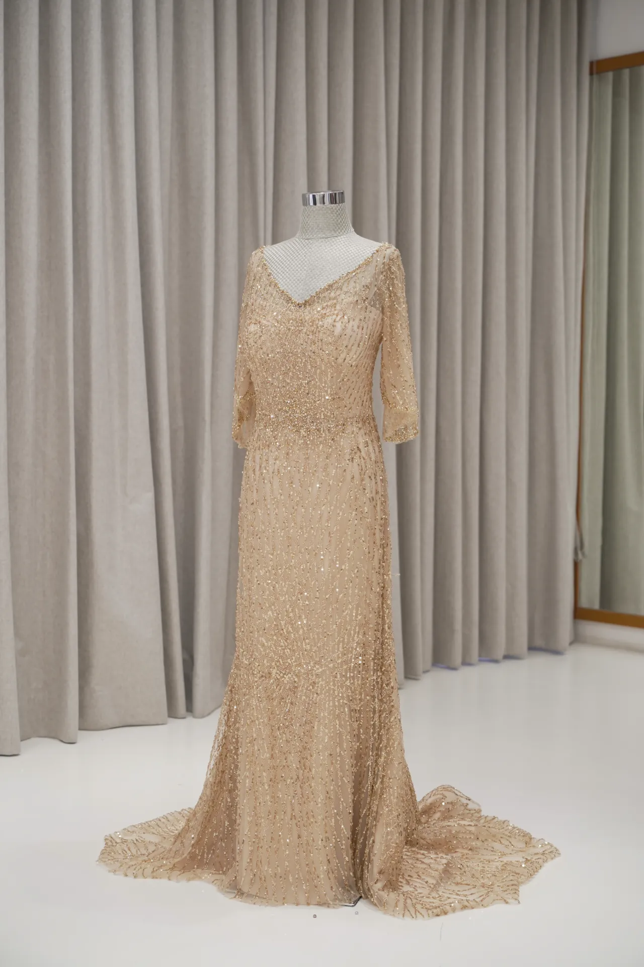 Melissa - V Neck Champagne Gold Party Dress