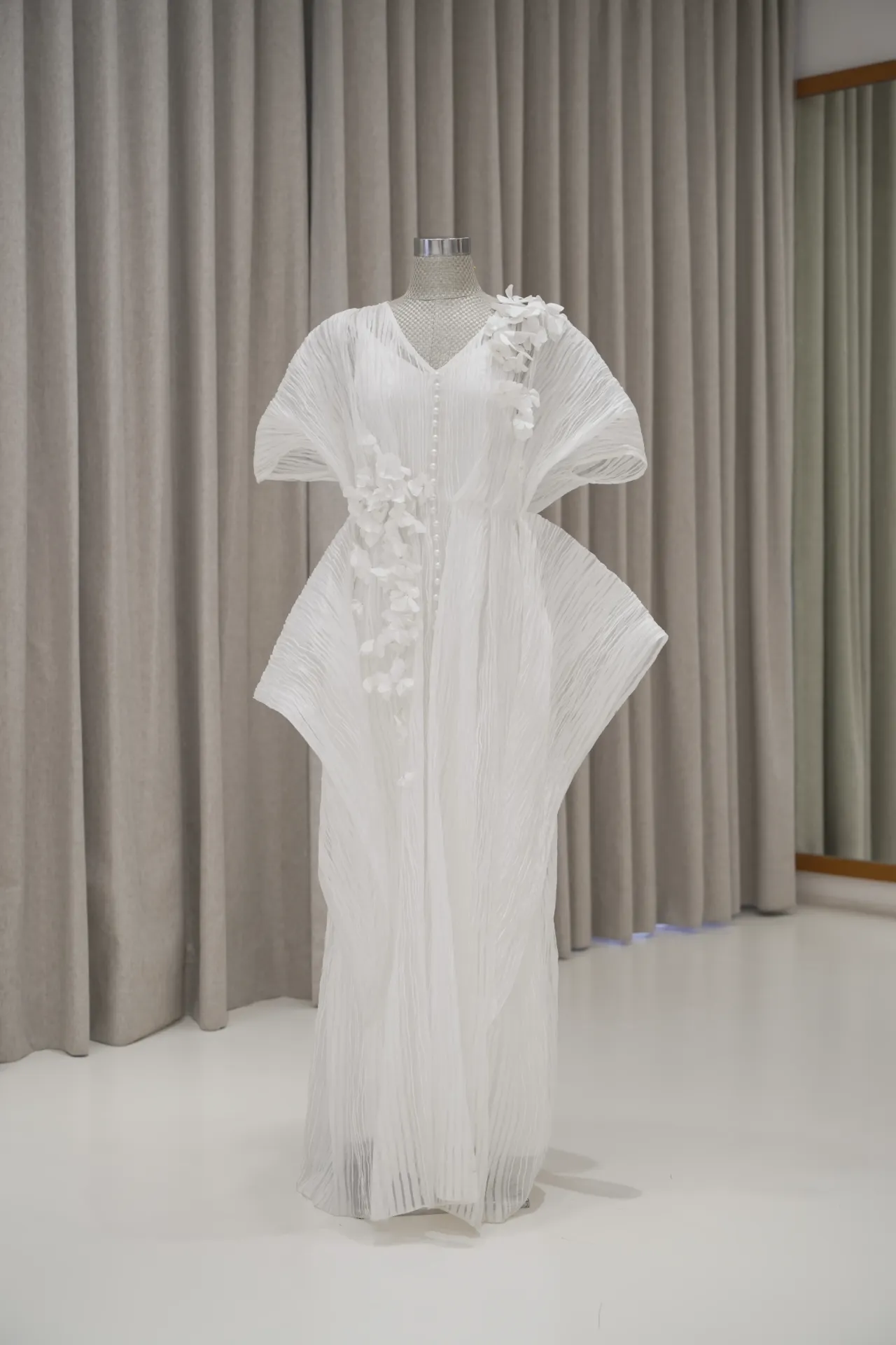 Kimmy - Floral Origami Robe on Pleated Organza