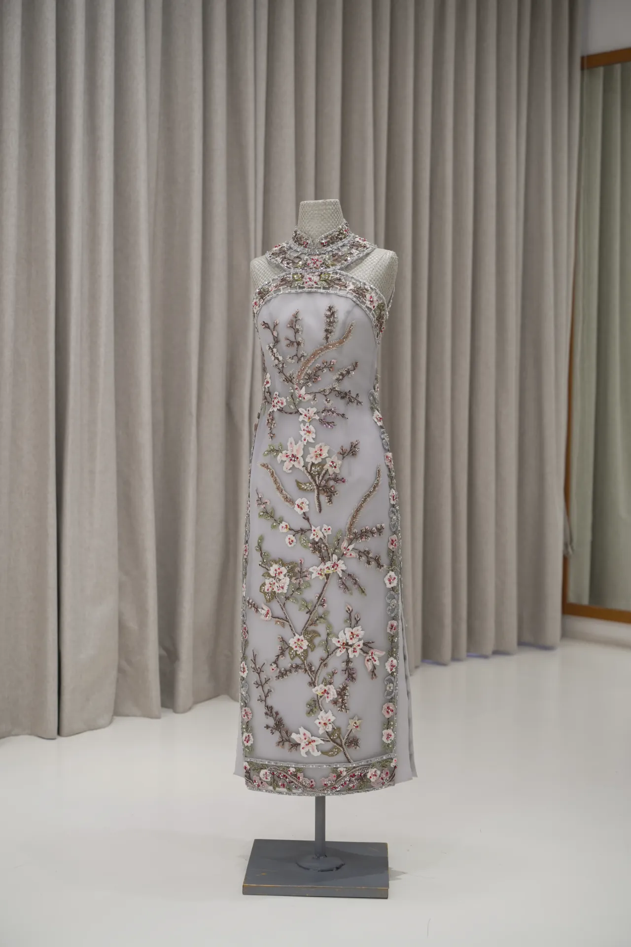 Selva - Dusty Blue 7/8 length Cheongsam Outer with Inner Tube Dress