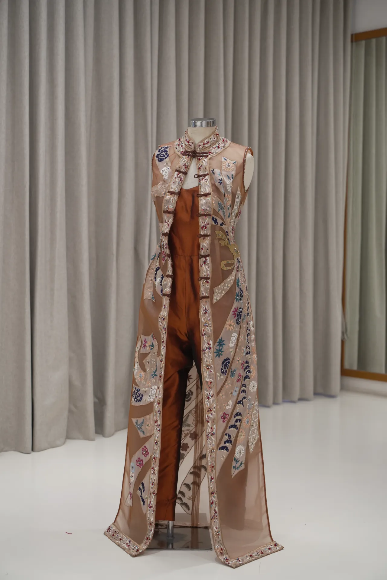 Dara - Teracotta Cheongsam Outer with Inner Jumpsuit