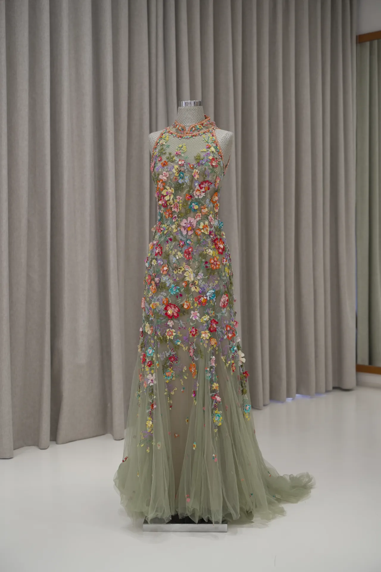 Jovian - Florals on Green Cheongsam